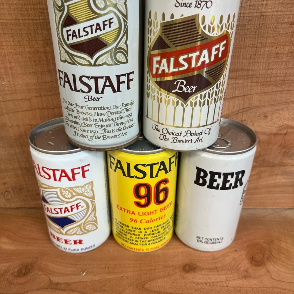 Lot Of 5 VINTAGE ALUMINUM Falstaff 12 oz Aluminum PULL TAB EMPTY Beer Cans